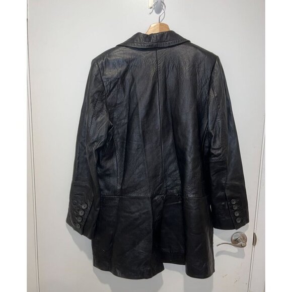 Vintage Banana Republic Womens Black L100 % Genuine Leather Button-Up Coat Size - Picture 3 of 7